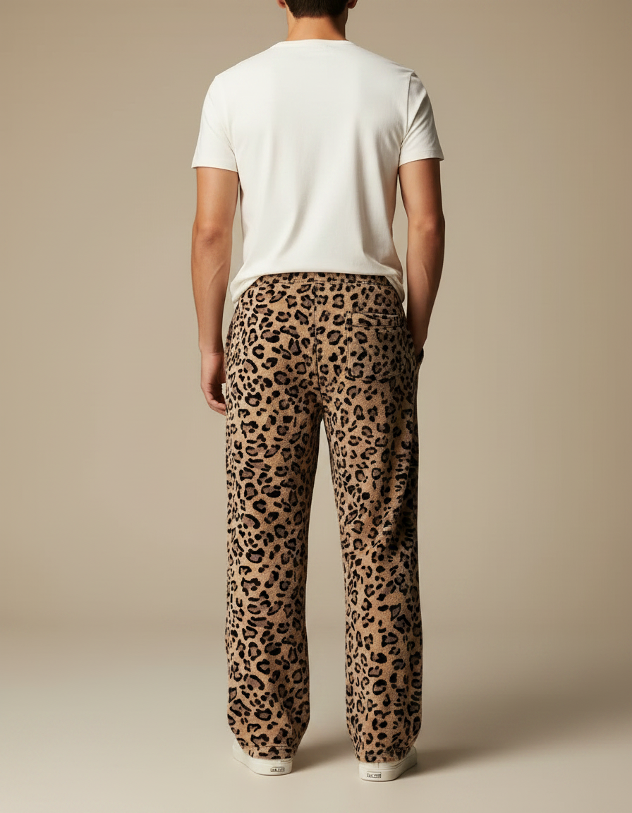 Pantalon Fluide Léopard Marron Ample Confortable Cordon - Imprimé Molleton - vue 2