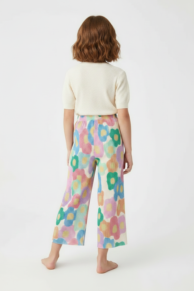 Pantalon Fluide Plissé Fleuri Ample Fille Coloré - Multicolore Polyester - vue 2