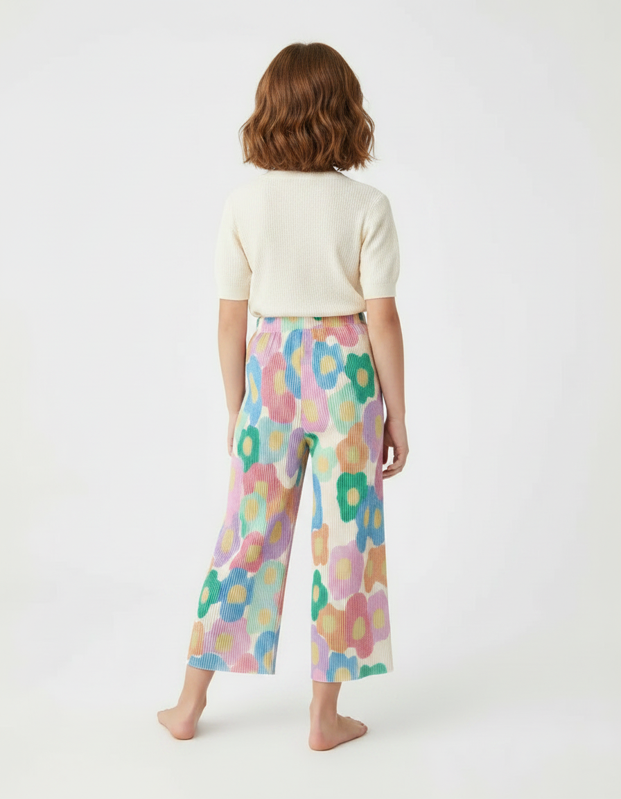 Pantalon Fluide Plissé Fleuri Ample Fille Coloré - Multicolore Polyester - vue 2