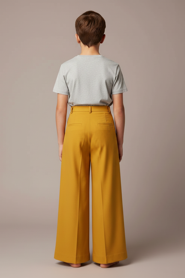Pantalon Fluide Jaune Moutarde Ample Taille Haute Boutons - Viscose - vue 2