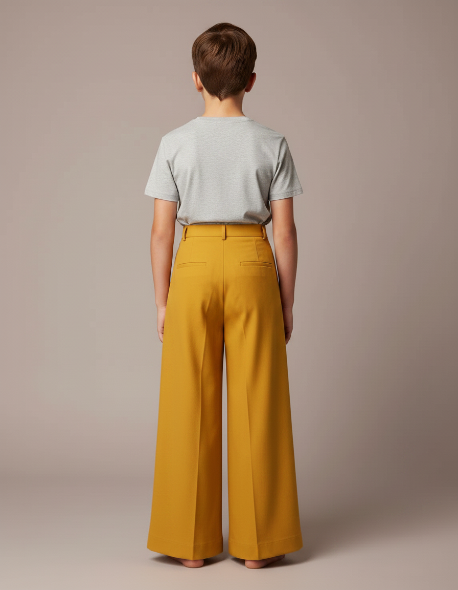 Pantalon Fluide Jaune Moutarde Ample Taille Haute Boutons - Viscose - vue 2