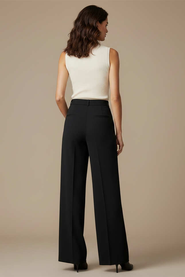 Pantalon Fluide Noir Ample Taille Haute Simple - Polyester - vue 2