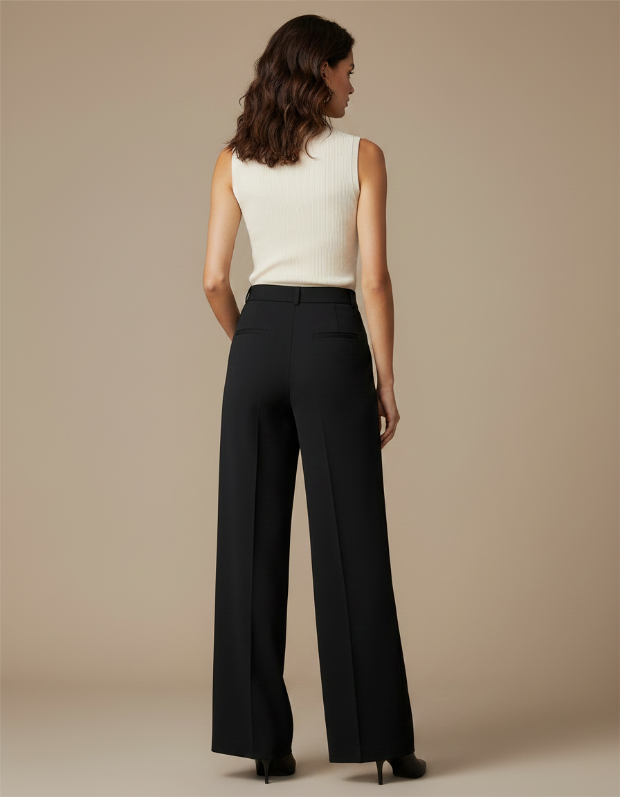 Pantalon Fluide Noir Ample Taille Haute Simple - Polyester - vue 2