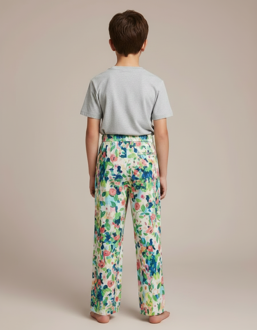 Pantalon Fluide Imprimé Floral Ample Décontracté Multicolore - Lin - vue 2