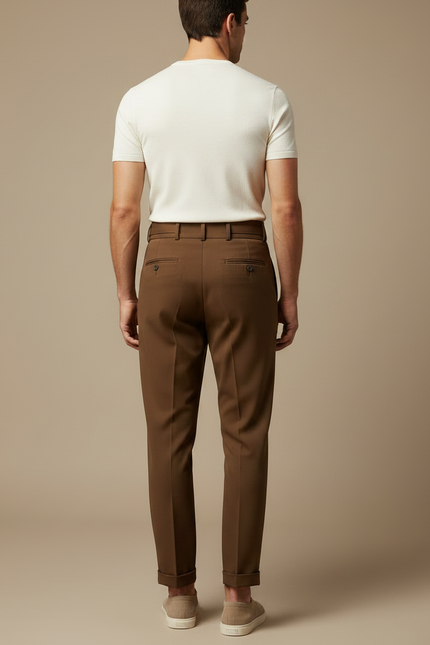 Pantalon Fluide Marron Plissé Élégant Homme - Polyester - vue 2