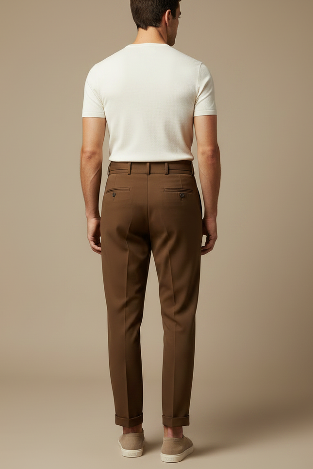 Pantalon Fluide Marron Plissé Élégant Homme - Polyester - vue 2
