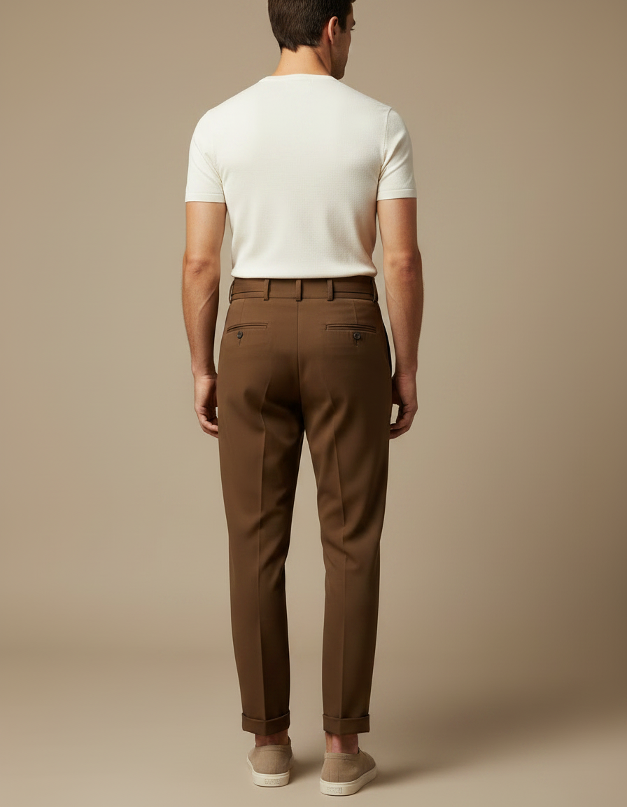 Pantalon Fluide Marron Plissé Élégant Homme - Polyester - vue 2