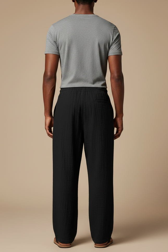 Pantalon Fluide Noir Coton Ample Décontracté Homme - vue 2