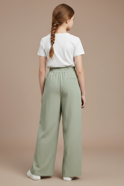 Pantalon Fluide Vert Ample Taille Haute Enfant - Lin - vue 2