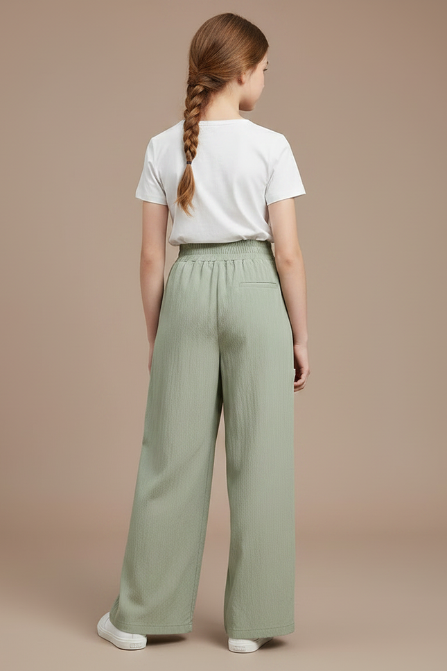 Pantalon Fluide Vert Ample Taille Haute Enfant - Lin - vue 2