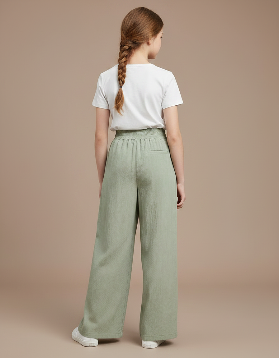 Pantalon Fluide Vert Ample Taille Haute Enfant - Lin - vue 2