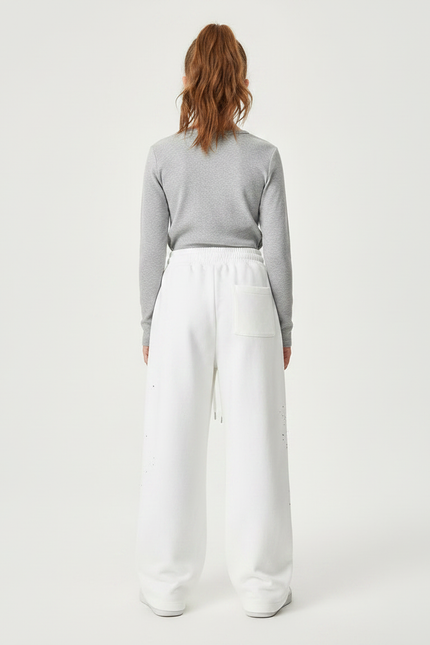 Pantalon Fluide Blanc Ample Éclaboussures Peinture Décontracté - Molleton - vue 2