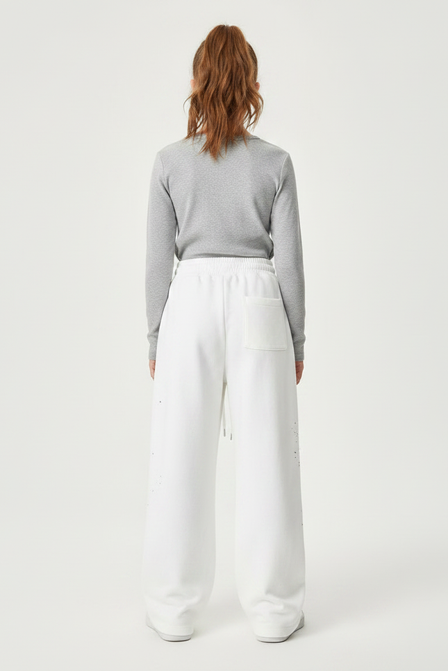 Pantalon Fluide Blanc Ample Éclaboussures Peinture Décontracté - Molleton - vue 2