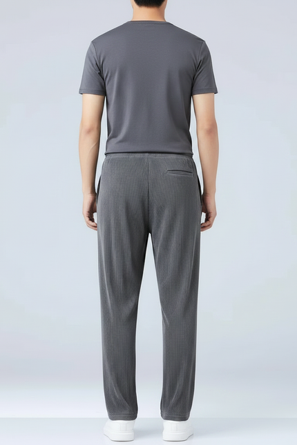 Pantalon Fluide Gris Droit Plissé Décontracté Homme - Polyester - vue 2