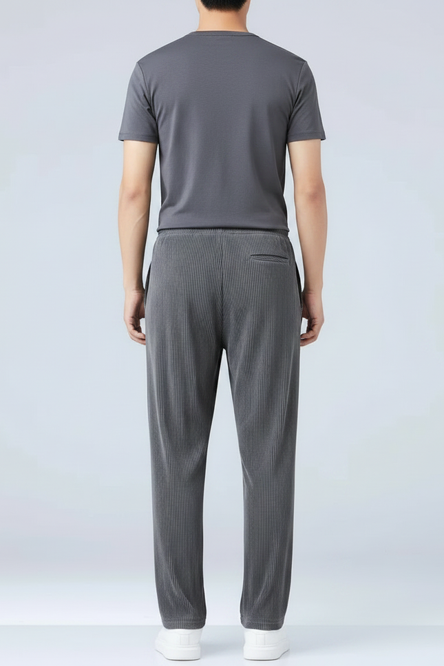 Pantalon Fluide Gris Droit Plissé Décontracté Homme - Polyester - vue 2