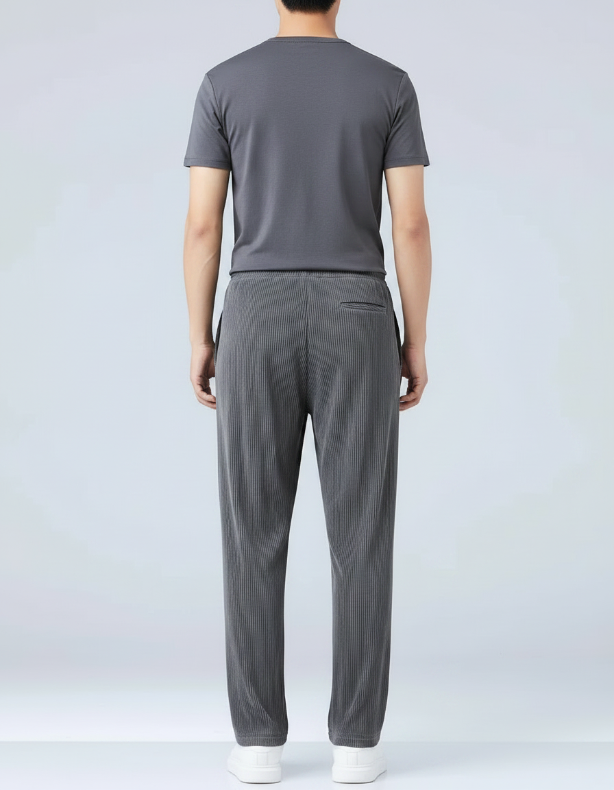 Pantalon Fluide Gris Droit Plissé Décontracté Homme - Polyester - vue 2