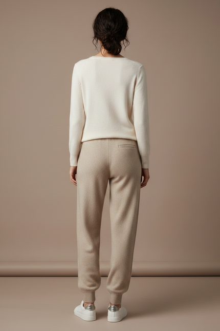 Pantalon Fluide Beige Maille Cordon Décontracté Femme - vue 2