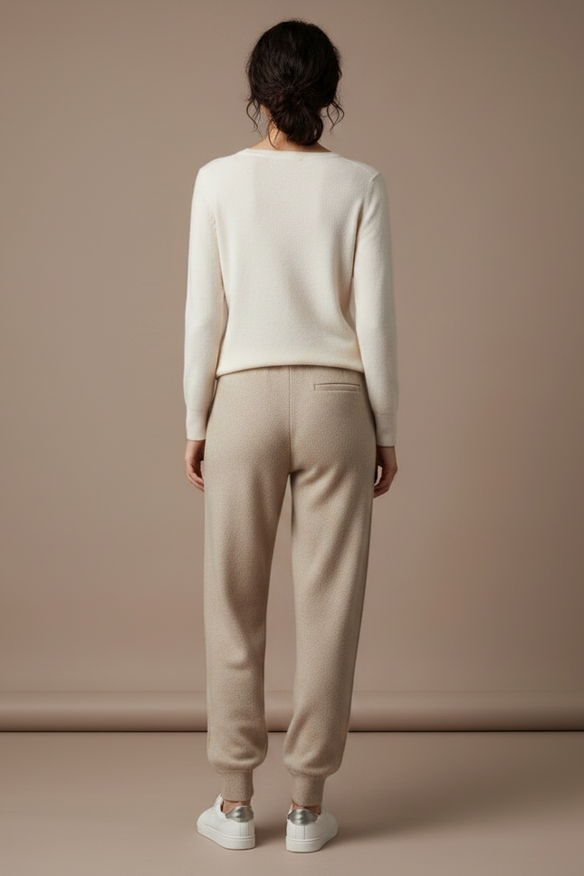 Pantalon Fluide Beige Maille Cordon Décontracté Femme - vue 2