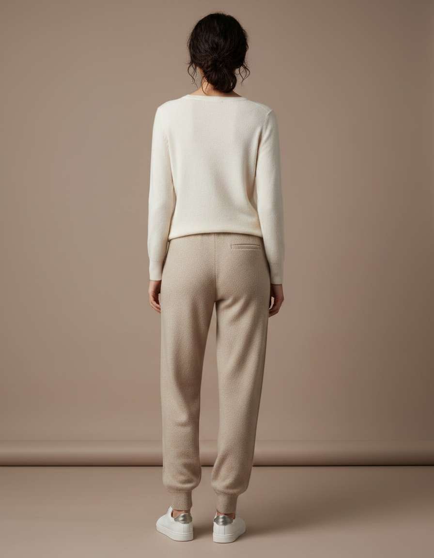Pantalon Fluide Beige Maille Cordon Décontracté Femme - vue 2