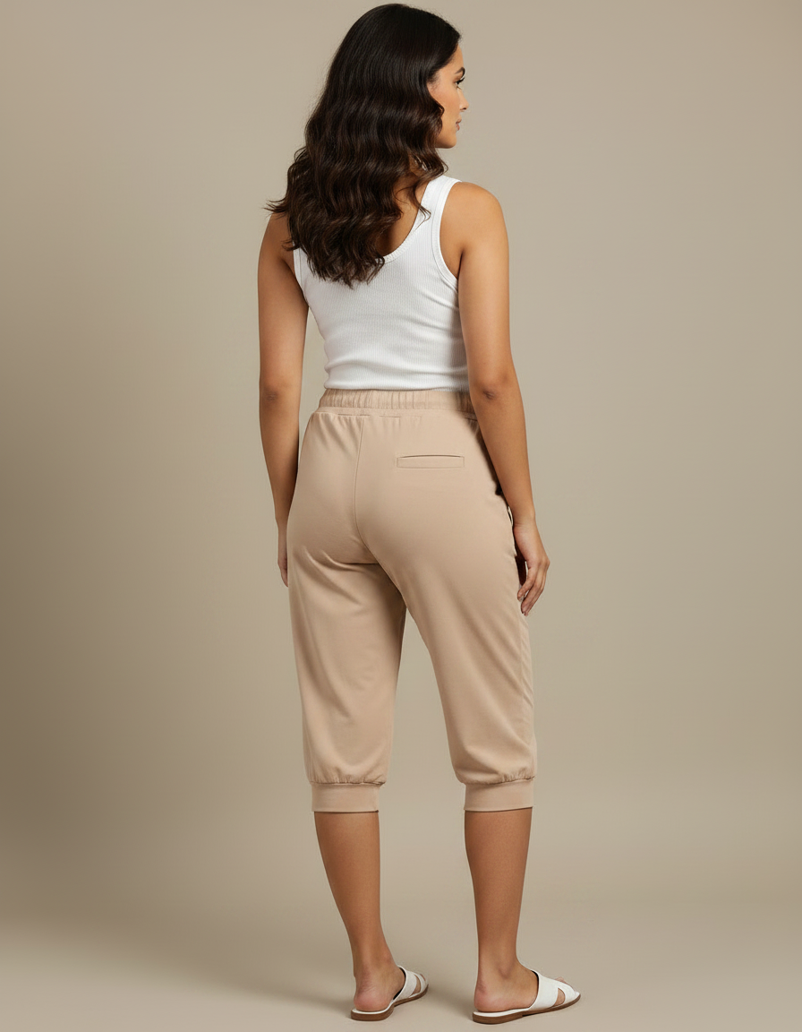 Pantalon Fluide Beige Cordon Coton Décontracté Capris - Viscose - vue 2