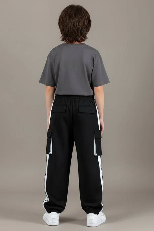 Pantalon Fluide Noir Ample Sport Cargo Enfant - Molleton - vue 2