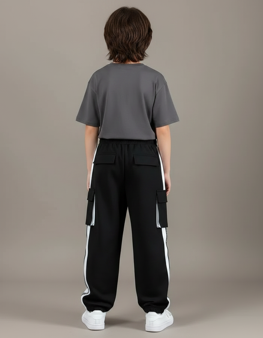 Pantalon Fluide Noir Ample Sport Cargo Enfant - Molleton - vue 2