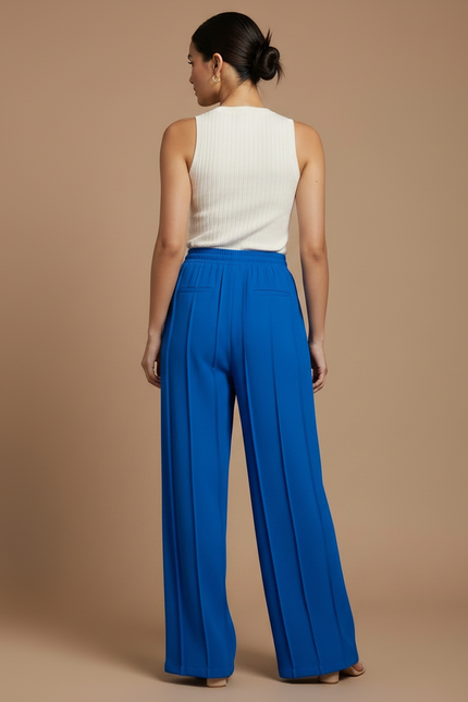Pantalon Fluide Bleu Royal Ample Plissé Décontracté - Polyester - vue 2