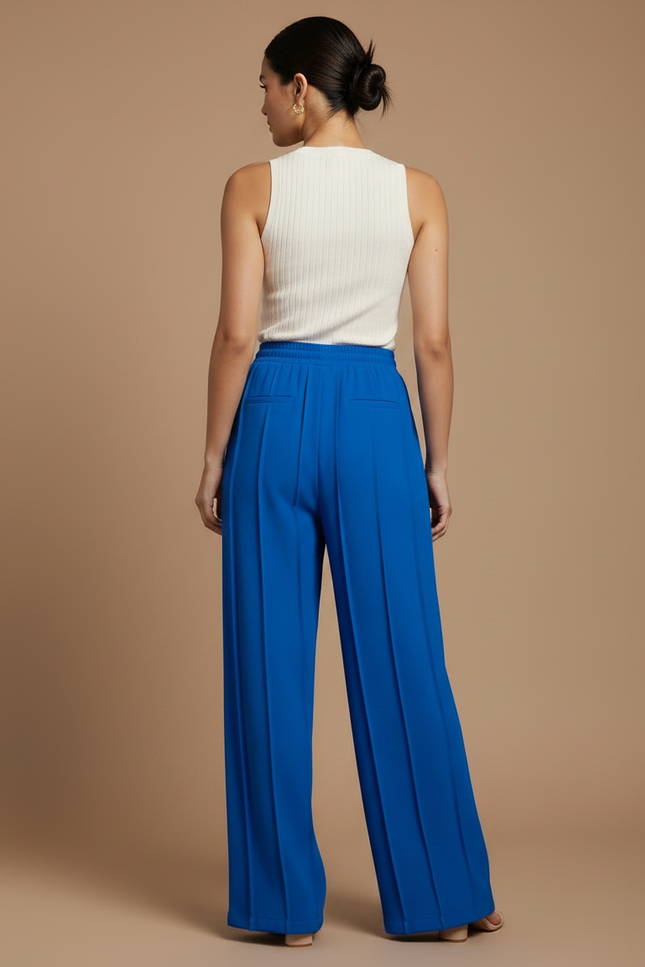 Pantalon Fluide Bleu Royal Ample Plissé Décontracté - Polyester - vue 2