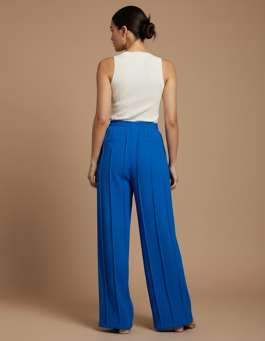 Pantalon Fluide Bleu Royal Ample Plissé Décontracté - Polyester - vue 2