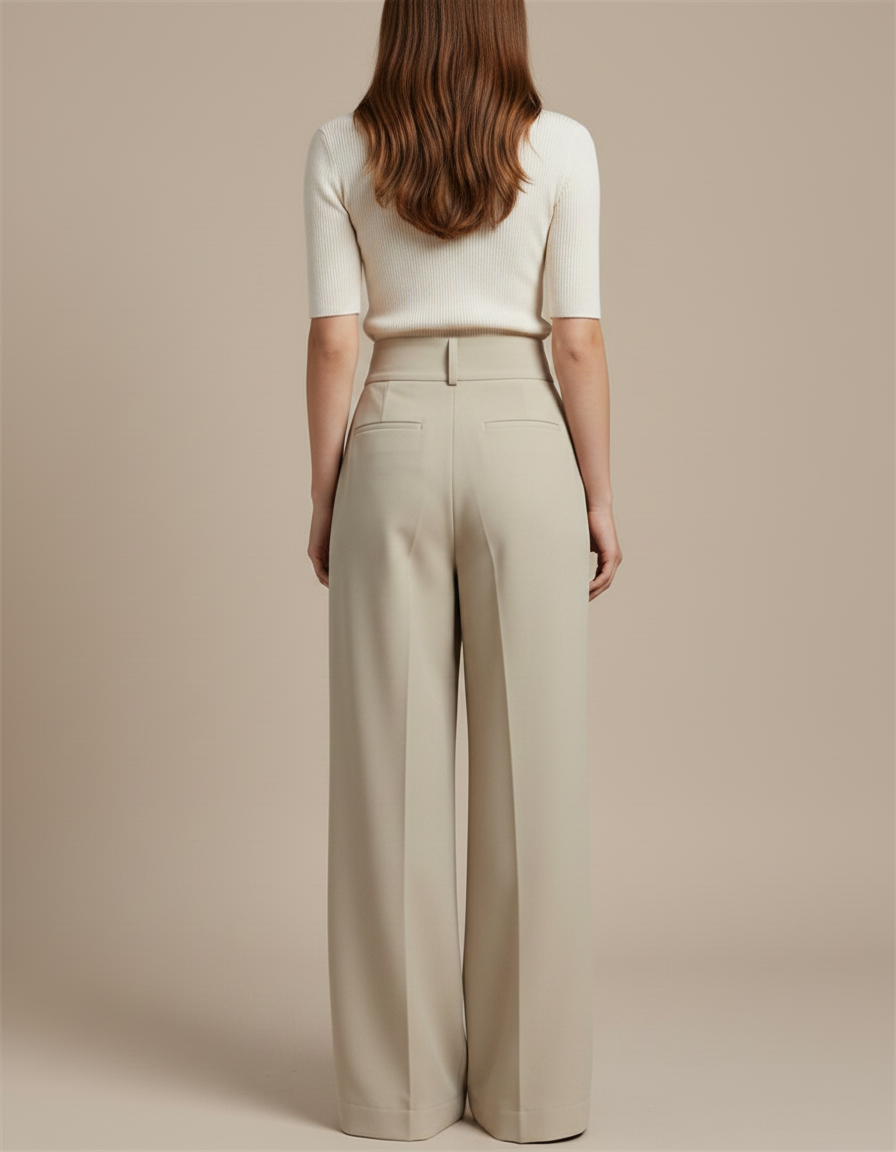 Pantalon Fluide Beige Ample Taille Haute Élégant - Polyester - vue 2