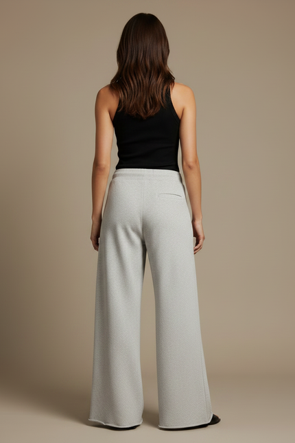 Pantalon Fluide Gris Ample Coton Cordon Femme - Molleton - vue 2