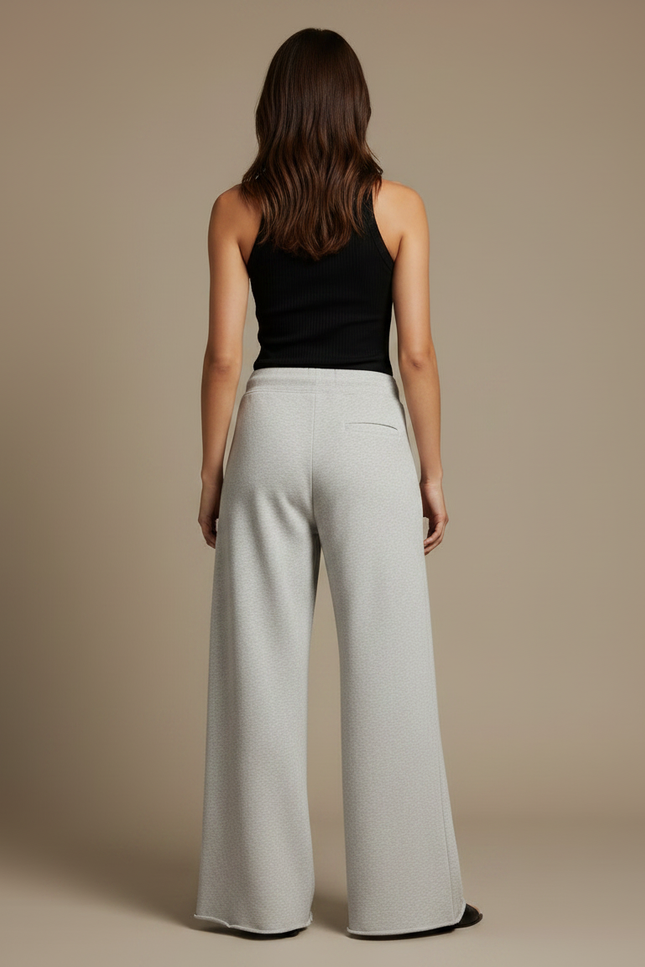 Pantalon Fluide Gris Ample Coton Cordon Femme - Molleton - vue 2