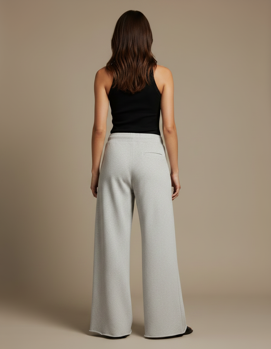 Pantalon Fluide Gris Ample Coton Cordon Femme - Molleton - vue 2