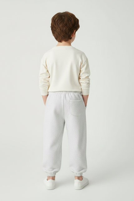 Pantalon Fluide Gris Ample Coton Enfant Brodé Éléphant - Molleton - vue 2