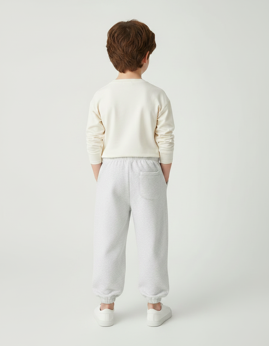 Pantalon Fluide Gris Ample Coton Enfant Brodé Éléphant - Molleton - vue 2