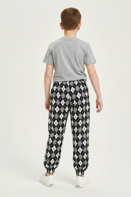 Pantalon Fluide Argyle Carreaux Noir Blanc Ample - Multicolore Viscose - vue 2