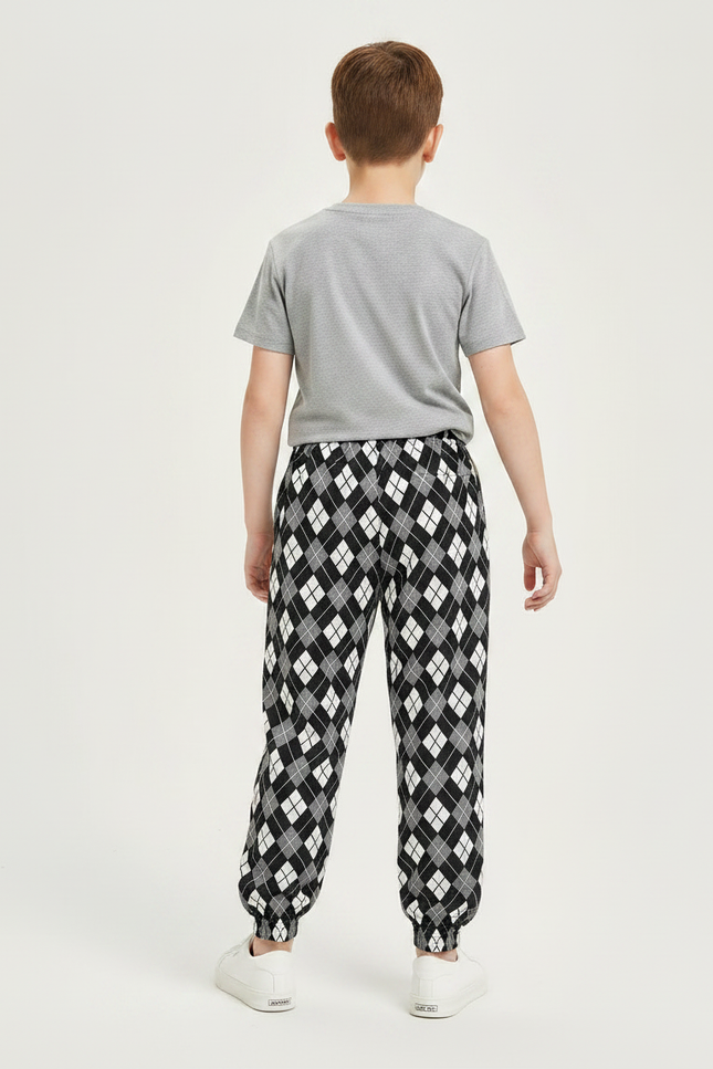 Pantalon Fluide Argyle Carreaux Noir Blanc Ample - Multicolore Viscose - vue 2