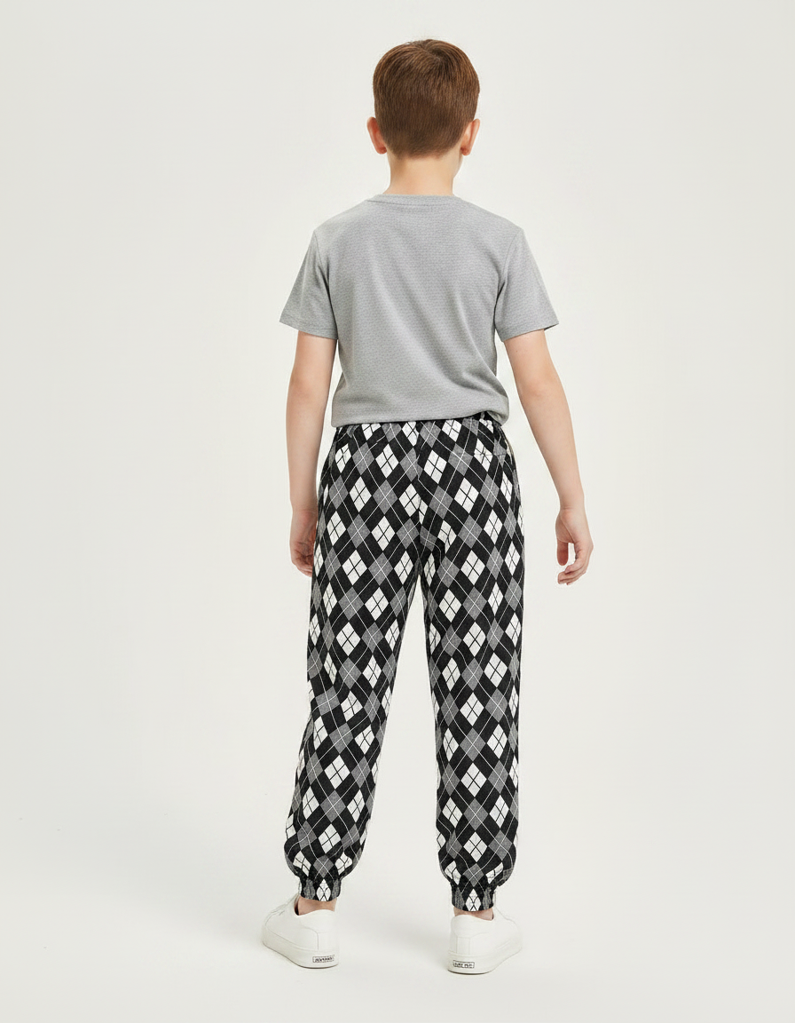 Pantalon Fluide Argyle Carreaux Noir Blanc Ample - Multicolore Viscose - vue 2