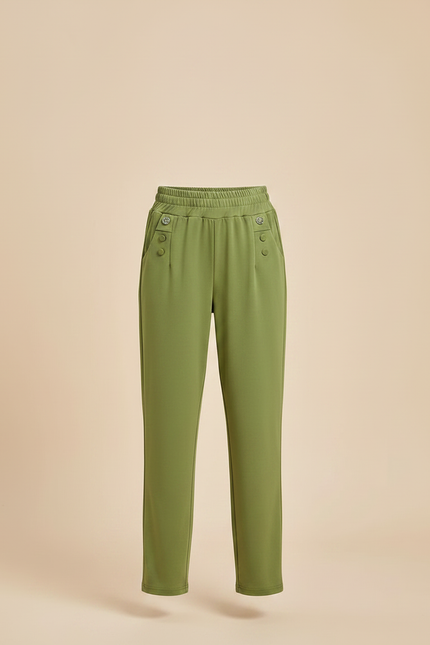 Pantalon Fluide Vert Militaire Droit Élastique Confortable Fille - Polyester - vue 3