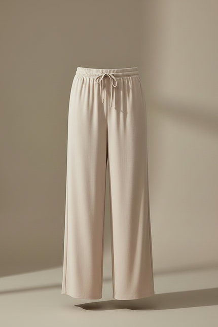 Pantalon Fluide Beige Large Confortable Doux Cordon - Viscose - vue 3