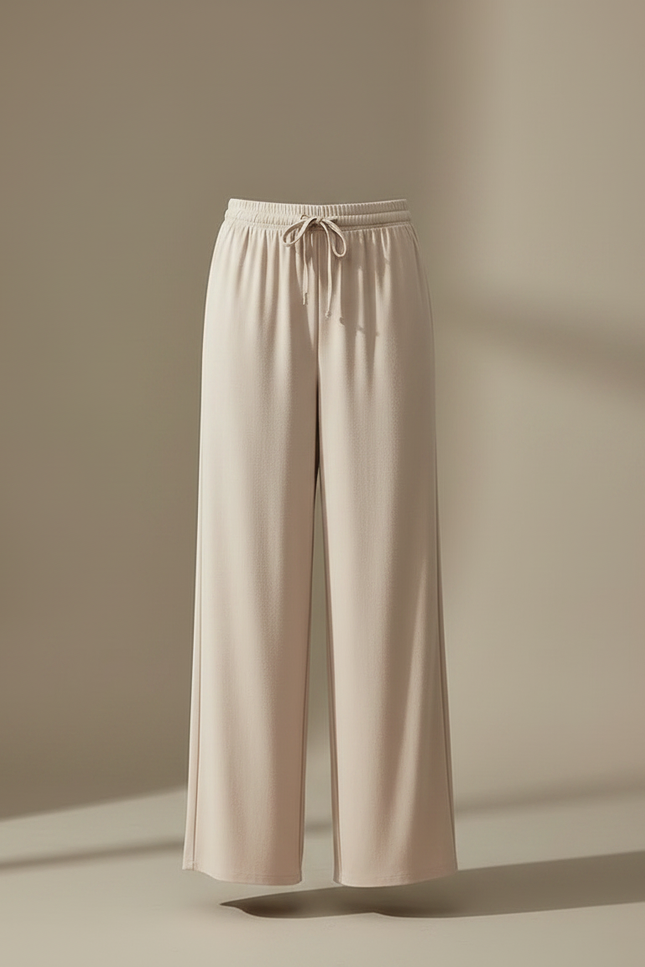 Pantalon Fluide Beige Large Confortable Doux Cordon - Viscose - vue 3