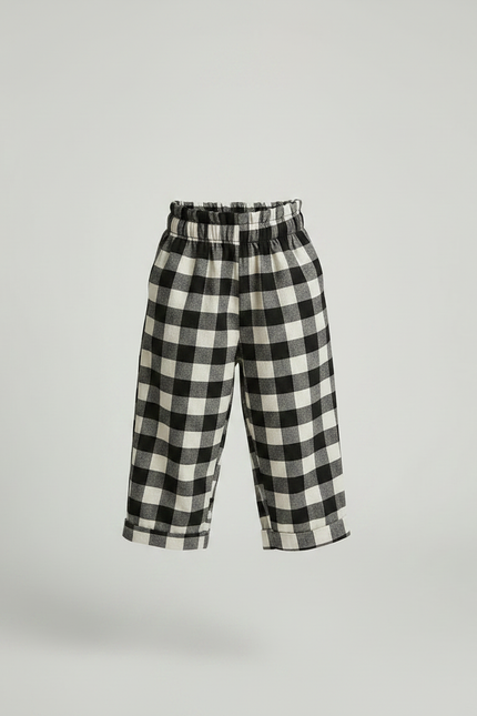 Pantalon Fluide Carreaux Noir Blanc Ample Coton Enfant - Imprimé - vue 3