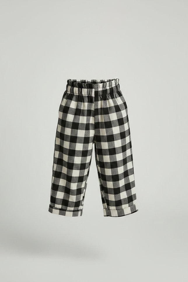Pantalon Fluide Carreaux Noir Blanc Ample Coton Enfant - Imprimé - vue 3