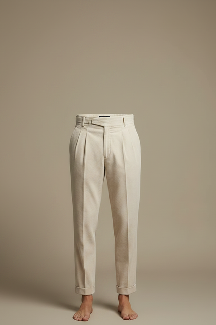 Pantalon Fluide Beige Côtelé Plissé Élégant Homme - Cordé - vue 3