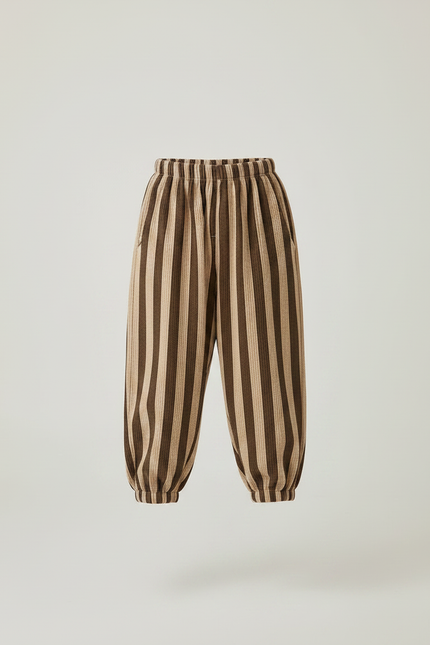 Pantalon Fluide Marron Rayé Ample Confortable Enfant - Cordé - vue 3
