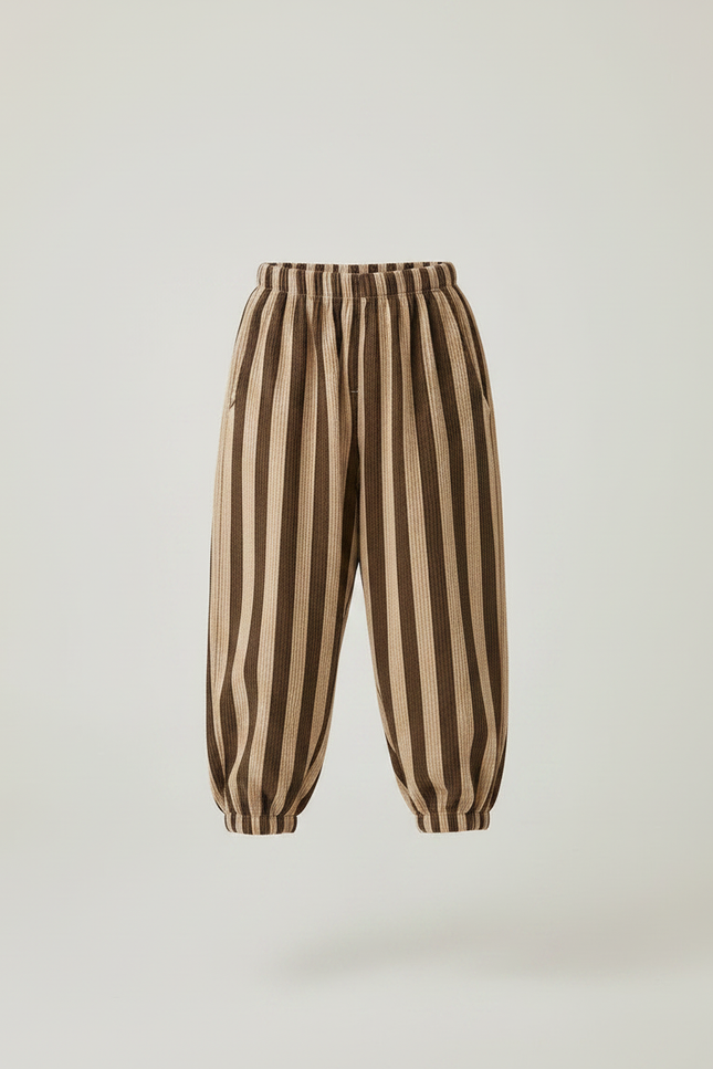 Pantalon Fluide Marron Rayé Ample Confortable Enfant - Cordé - vue 3