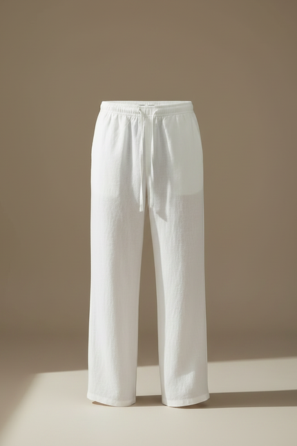 Pantalon Fluide Blanc Lin Ample Cordon Homme - vue 3