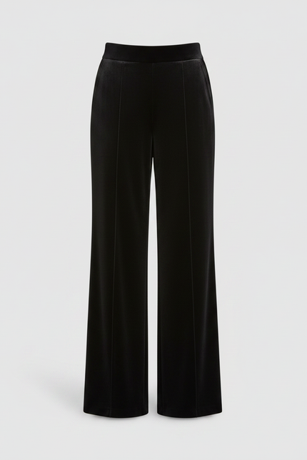 Pantalon Fluide Velours Noir Taille Haute Ample Femme - vue 3