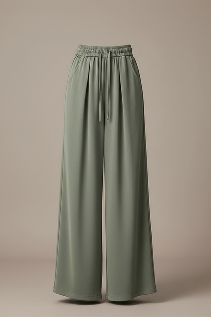 Pantalon Fluide Vert Ample Cordon Décontracté Élégant - Kaki Viscose - vue 3