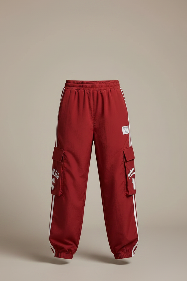 Pantalon Fluide Cargo Rouge Ample Rayures Blanches - Polyester - vue 3